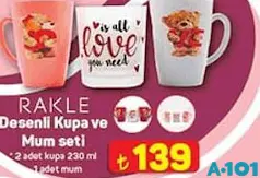 Rakle Desenli Kupa ve Mum Seti Rakle Desenli Kupa ve Mum Seti