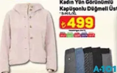 Kadın Yün Görünümlü Kapüşonlu Düğmeli Üst Kadın Yün Görünümlü Kapüşonlu Düğmeli Üst