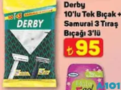 Derby 10'lu Tek Bıçak+Samurai 3 Tıraş Bıçağı 3'lü Derby 10'lu Tek Bıçak+Samurai 3 Tıraş Bıçağı 3'lü