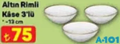 Altın Rimli Kase 3'lü 13 cm Altın Rimli Kase 3'lü 13 cm