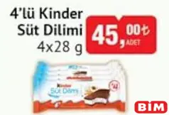 4'lü Kinder Süt Dilimi 4x28 g 4'lü Kinder Süt Dilimi 4x28 g