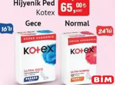 Kotex Hijyenik Ped Gece 16'lı / Normal 24'lü Kotex Hijyenik Ped Gece 16'lı / Normal 24'lü