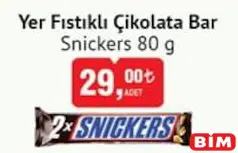Snickers Yer Fıstıklı Çikolata Bar 80 g Snickers Yer Fıstıklı Çikolata Bar 80 g