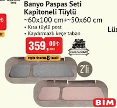 Banyo Paspas Seti Kapitoneli Tüylü Banyo Paspas Seti Kapitoneli Tüylü