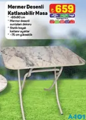 Mermer Desenli Katlanabilir Masa 60x90 cm Mermer Desenli Katlanabilir Masa 60x90 cm