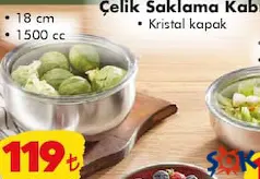 Çelik Saklama Kabı Kristal Kapak 18 cm 1500 cc Çelik Saklama Kabı Kristal Kapak 18 cm 1500 cc