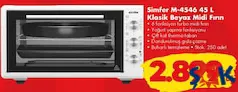 Simfer 4546 45 L Klasik Beyaz Midi Fırın Simfer 4546 45 L Klasik Beyaz Midi Fırın