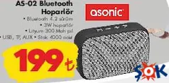 Asonic AS-02 Bluetooth Hoparlör Asonic AS-02 Bluetooth Hoparlör