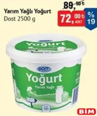 Dost Yarım Yağlı Yoğurt 2500 g Dost Yarım Yağlı Yoğurt 2500 g