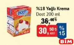Dost %18 Yağlı Krema 200 ml Dost %18 Yağlı Krema 200 ml