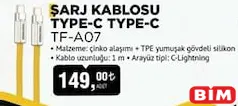 Transformers TF-A07 Şarj Kablosu Type-C Transformers TF-A07 Şarj Kablosu Type-C