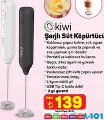 Kiwi Şarjlı Süt Köpürtücü Kiwi Şarjlı Süt Köpürtücü