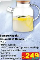 Bambu Kapaklı Borosilikat Demlik 1,5 L Bambu Kapaklı Borosilikat Demlik 1,5 L