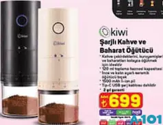 Kiwi Şarjlı Kahve ve Baharat Öğütücü Kiwi Şarjlı Kahve ve Baharat Öğütücü