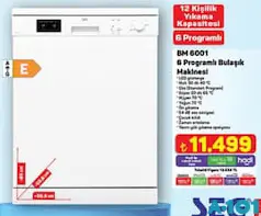 Seg BM 6001 6 Programlı Bulaşık Makinesi Seg BM 6001 6 Programlı Bulaşık Makinesi