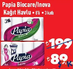 Papia BioCare/Inova Kağıt Havlu 8'li 3 Katlı Papia BioCare/Inova Kağıt Havlu 8'li 3 Katlı