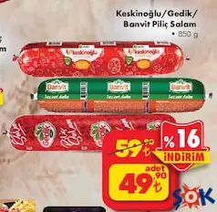 Keskinoğlu/Gedik/Banvit Piliç Salam 850 g Keskinoğlu/Gedik/Banvit Piliç Salam 850 g