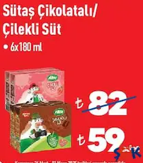 Sütaş Çikolatalı/Çilekli Süt 6x180 ml Sütaş Çikolatalı/Çilekli Süt 6x180 ml