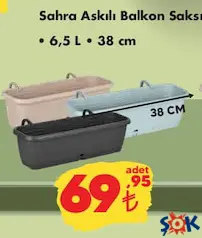 Sahra Askılı Balkon Saksı 6,5 L 38 cm Sahra Askılı Balkon Saksı 6,5 L 38 cm