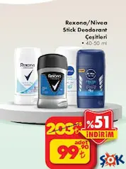 Rexona/Nivea Stick Deodorant Çeşitleri 50 ml Rexona/Nivea Stick Deodorant Çeşitleri 50 ml