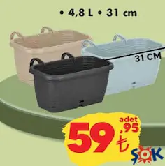 Sahra Askılı Balkon Saksı 4,8 L 31 cm Sahra Askılı Balkon Saksı 4,8 L 31 cm
