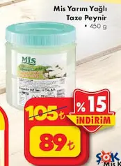 Mis Yarım Yağlı Taze Peynir 450 g Mis Yarım Yağlı Taze Peynir 450 g