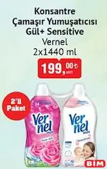 Vernel Konsantre Çamaşır Yumuşatıcısı Gül + Sensitive 2x1440 ml Vernel Konsantre Çamaşır Yumuşatıcısı Gül + Sensitive 2x1440 ml