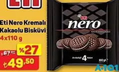 Eti Nero Kremalı Kakaolu Bisküvi 4x110 g Eti Nero Kremalı Kakaolu Bisküvi 4x110 g
