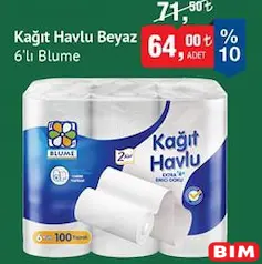 Blume Kağıt Havlu Beyaz 2 Katlı 6'lı Blume Kağıt Havlu Beyaz 2 Katlı 6'lı