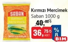 Saban Kırmızı Mercimek 1000 g Saban Kırmızı Mercimek 1000 g