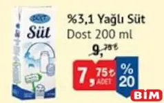 Dost %3,1 Yağlı Süt 200 ml Dost %3,1 Yağlı Süt 200 ml