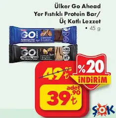Ülker Go Ahead Yer Fıstıklı Protein Bar/Üç Katlı Lezzet 45 g