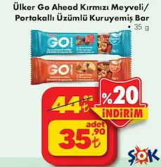 Ülker Go Ahead Kırmızı Meyveli/Portakallı Üzümlü Kuruyemiş Bar 35 g