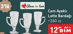 Glass İn Love Cam Ayaklı Latte Bardağı 260 cc 3'lü Glass İn Love Cam Ayaklı Latte Bardağı 260 cc 3'lü