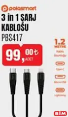 Polosmart PBS417 3 in 1 Şarj Kablosu Polosmart PBS417 3 in 1 Şarj Kablosu