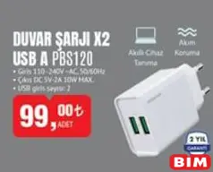 Polosmart PBS120 Duvar Şarjı X2 USB A Polosmart PBS120 Duvar Şarjı X2 USB A
