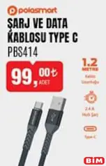 Polosmart PBS414 Şarj ve Data Kablosu Type C Polosmart PBS414 Şarj ve Data Kablosu Type C