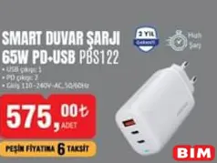 Polosmart PBS122 Smart Duvar Şarjı 65W PD+USB Polosmart PBS122 Smart Duvar Şarjı 65W PD+USB