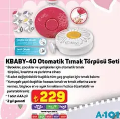 Kiwi Baby KBABY-40 Otomatik Tırnak Törpüsü Seti Kiwi Baby KBABY-40 Otomatik Tırnak Törpüsü Seti
