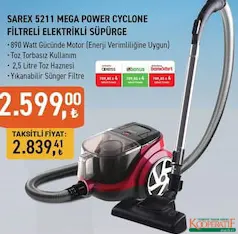 Sarex 5211 Mega Power Cyclone Filtreli Elektrikli Süpürge Sarex 5211 Mega Power Cyclone Filtreli Elektrikli Süpürge