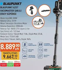 Blaupunkt A25T Vacumaster Şarjlı Dikey Süpürge Blaupunkt A25T Vacumaster Şarjlı Dikey Süpürge