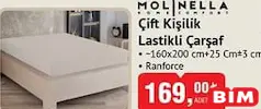 Molinella Çift Kişilik Lastikli Çarşaf 160x200 cm Molinella Çift Kişilik Lastikli Çarşaf 160x200 cm