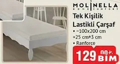 Molinella Tek Kişilik Lastikli Çarşaf 100x200 cm Molinella Tek Kişilik Lastikli Çarşaf 100x200 cm
