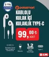 PoloSmart Kablolu Kulak İçi Kulaklık Type-C PoloSmart Kablolu Kulak İçi Kulaklık Type-C