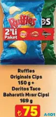 Ruffles Originals Cips 150 g + Doritos Taco Baharatlı Mısır Cipsi 169 g Ruffles Originals Cips 150 g + Doritos Taco Baharatlı Mısır Cipsi 169 g