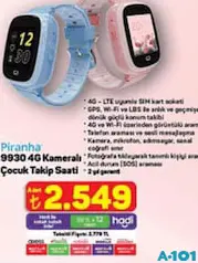 Piranha 9930 4G Kameralı Çocuk Takip Saati Piranha 9930 4G Kameralı Çocuk Takip Saati