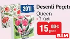 Queen Desenli Peçete 3 Katlı 20'li Queen Desenli Peçete 3 Katlı 20'li