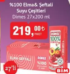 Dimes %100 Elma & Şeftali Suyu Çeşitleri 27x200 ml Dimes %100 Elma & Şeftali Suyu Çeşitleri 27x200 ml