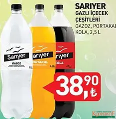 Sarıyer Gazlı İçecek Çeşitleri Gazoz/Portakal/Kola 2,5 L Sarıyer Gazlı İçecek Çeşitleri Gazoz/Portakal/Kola 2,5 L