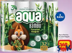 Aqua Bambu Tuvalet Kağıdı 32'li 3 Katlı Aqua Bambu Tuvalet Kağıdı 32'li 3 Katlı